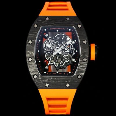RICHARD MILLE Skull Replica RM055 Black carbon fiber Orange Rubber Strap watch